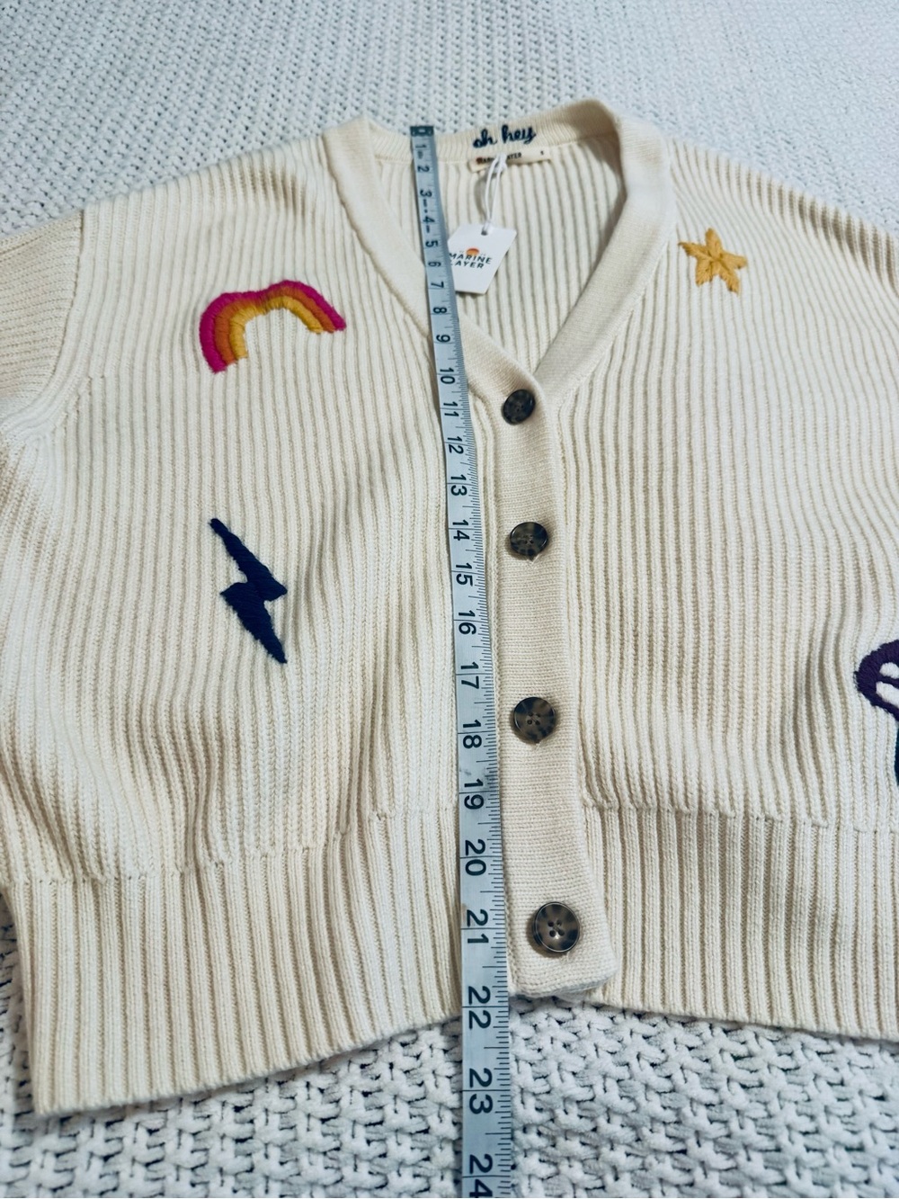 New Marine Layer "Oh Hey" Cream Embroidered V-Neck Cardigan ππβοΈ - Picture 8 of 10